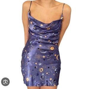 zara ♡ satin celestial slip sun moon star astrology 90s silky small
